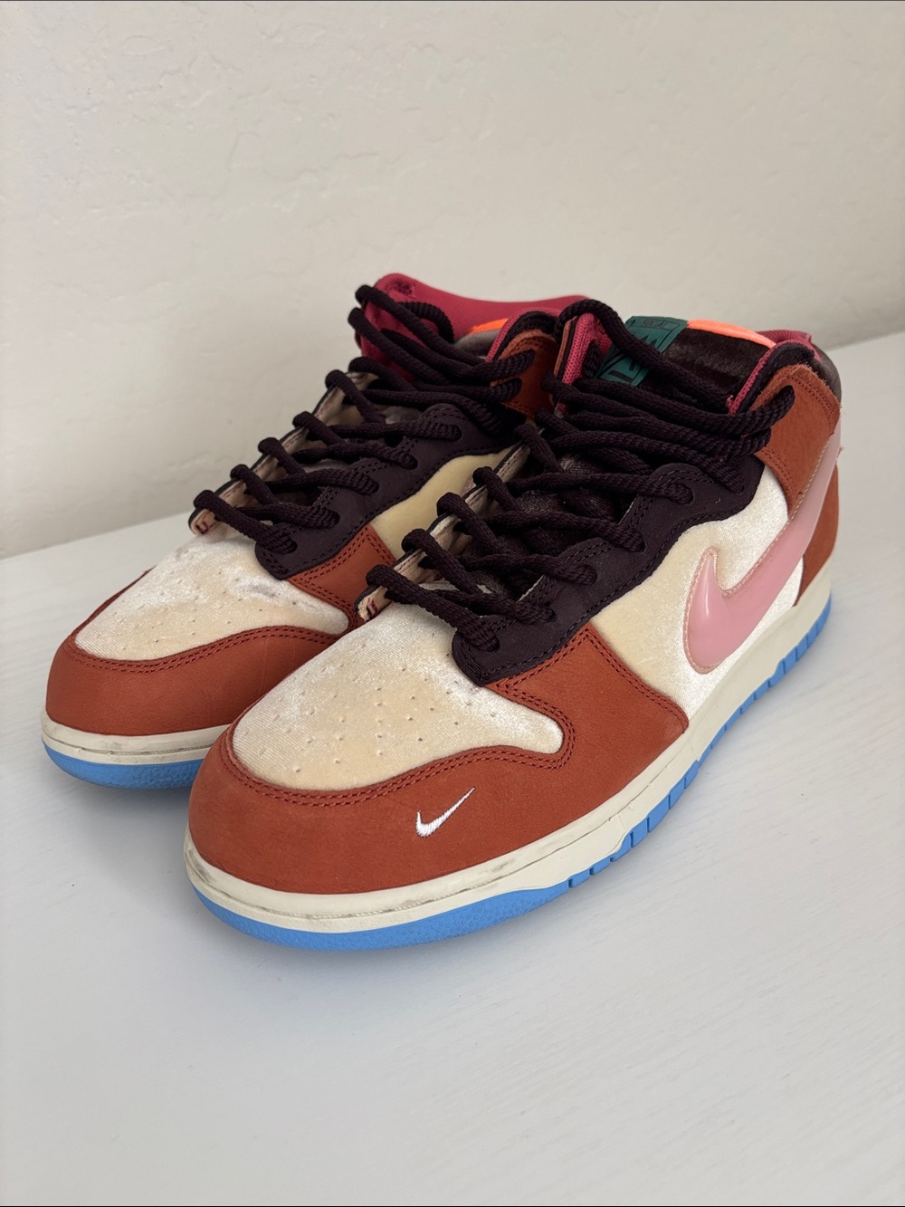 Nike High-Top Sneakers in Pink, Rust & Blue
